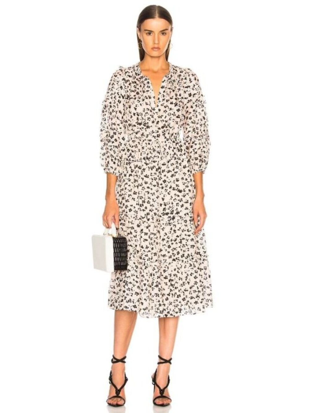 Ulla Johnson Fantine Ruffle Floral Stripe Midi Dress